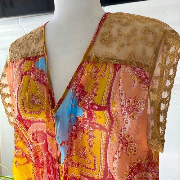 Just Pearls Sheer Cover Colorful Button Down Drawstring XL Artsy Fun Vibrant - Picture 6 of 15